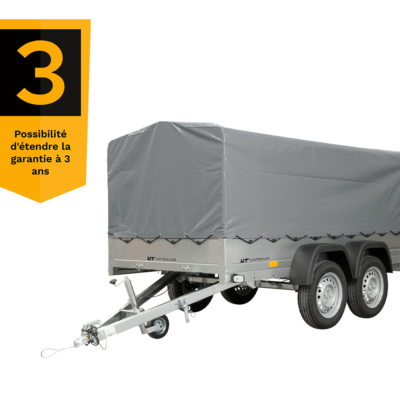 remolque unitrailer 264/2 kipp de doble eje con rueda giratoria, barra antivuelco y lona gris