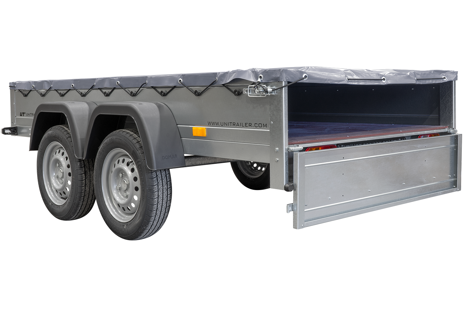 remolque unitrailer 264/2 kipp con rueda giratoria, varilla de soporte de lona y lona plana gris - Imagen 5